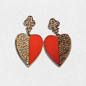 Betsey Johnson Whimsical Pierced Earrings Iconic Rhinestone Heart Design Pink OS